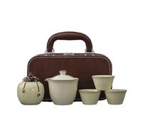 Ensemble de théière portable, théière chinoise portable en céramique Gaiwan, service à thé Kung Fu, ensemble de cérémonie Gaiwan, for bureau, pique-nique, camping-car, idéal for le camping(Yellow)