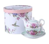Ensemble de théière, Tasse et Soucoupe en Porcelaine pour Une Personne à Motif Floral boîte Cadeau