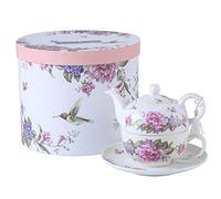 Ensemble de théière, Tasse et Soucoupe en Porcelaine pour Une Personne à Motif Floral boîte Cadeau