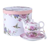Ensemble de théière, tasse et soucoupe en porcelaine pour une personne à motif floral boîte cadeau