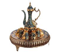 Ensemble de théière turque vintage avec théière et 5 verres à thé, pour les amateurs de thé et les amateurs de vin, décoration de table à thé (bleu)