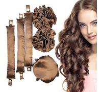 Ensemble de tiges à friser en satin sans chaleur, rouleaux doux avec bonnets et bandeau pour boucles sans chaleur - Tous types de cheveux (E-3Sets-marron)