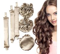 Ensemble de tiges à friser en satin sans chaleur, rouleaux doux avec bonnets et bandeau pour boucles sans chaleur - Tous types de cheveux (C-3 ensembles-doré)