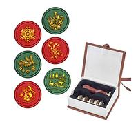 Ensemble de Timbres de Sceau de Cire de Noël CRASPIRE, 6 pièces Tête de Timbre en Laiton à Cachetage Amovible avec 1 pièces Poignée en Bois pour Enveloppe Carte Postale Étiquette Invitation de Mariage