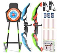 Ensemble de tir à l'arc pour enfants, ensemble de tir à l'arc sur pied, comprend 2 arcs, 20 flèches à ventouse, une cible sur pied, 2 carquois, convient pour jouer à l'intérieur et à l'extérieur