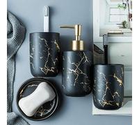 Ensemble de Toilette de Salle de Bain en céramique décoration de Salle de Bain Ensemble de commodités de Salle de Bain Ensemble de Quatre pièces en marbre Noir