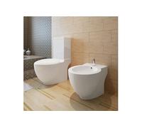 vidaXL Toilet- en bidetset staand keramiek wit270059 Blanc G