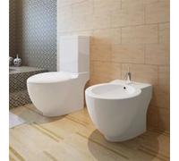 vidaXL Toilet- en bidetset staand keramiek wit270059 Blanc G