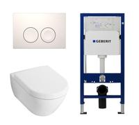 Ensemble de toilette villeroy and boch avec abattant de luxe en saniclass, réservoir de chasse up100 et pommeau delta 25 blanc 0124005/SW730486/0701174/SW729014/SW1182666