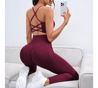 Ensemble de Top de sport et legging femme sans couture à élasticité élevée avec dos croisé. Ensemble de yoga et d'entraînement pour femmes L,M,S,XSÉtoffe