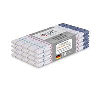 Glart 48NAV Lot de 4 torchons de cuisine Premium, 70x50 cm, 100% coton certifié OEKO-TEX, à carreaux bleu rouge vert jaune, prélavés