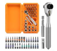 Ensemble de tournevis à cliquet multifonction 42 en 1 avec poignée magnétique, embouts à code couleur et design compact pour un usage domestique et professionnel (orange)