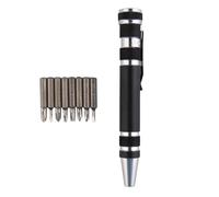Ensemble de tournevis de poche 8 en 1 avec stylo magnétique et outil | Alliage d'aluminium, 115 x 15 mm, embouts de précision 8 en 1, pour lunettes, téléphone, réparation électronique, noir