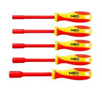 Ensemble de tournevis isolés à douille - NEO - 5 pièces - 5,5 mm à 13 mm - Longueur 125 mm - Pour électriciens