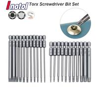Ensemble de tournevis Torx, tête plate, inviolable, embout de perceuse S2, adaptateur d'extension magnétique, embout d'étoile, hexagonal et cannelé 1/4 po avec manche hexagonal long et aimant. Torq T5
