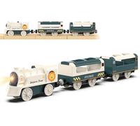 Ensemble de train à piles pour système ferroviaire, jouets de train électriques pour rails en bois, 3 locomotives motorisées pour tout-petits compatibles avec Thomas & Friends, Brio, Chuggington