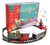 Ensemble de Train de noël électrique 14 pièces avec lumière et Sons, Train Classique à 4 Voitures avec Rails, Cadeaux pour garçons et Filles