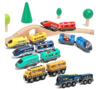 Ensemble de Train électrique, jouets, modèle de Train, voiture électrique adaptée au chemin de fer en bois, piste de Train en bois, cadeau de noël pour enfants DDC21