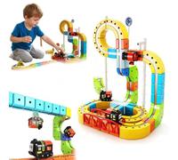 Ensemble de Train électrique, Piste de Course Flexible avec Rails cubiques et Panneaux, Ensemble de Wagons magnétiques, configurations 3D intégrées défiant la gravité et Voiture motorisée 105PCS