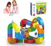 Ensemble de Train électrique, Piste de Course Flexible, configurations 3D intégrées défiant la gravité et Voiture motorisée, Ensemble de Voie de Train magnétique pour Enfants, Jouet de Construc 81pcs