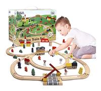 Play Build Ensemble De Train en Bois Enfant, Ensemble De Train Complet pour Tout-Petits, Ensemble De Jeu Et d'apprentissage Interactif De 100 Pièces, Conception Créative De Voie De Train Bois