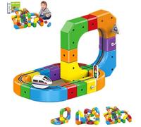 Ensemble de trains électriques Ensembles de pistes de course flexibles, ensemble de voies de train de construction 3D défiant la gravité, dispositions intégrées en 3D et voiture motorisée, 51pcs