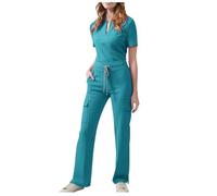 Ensemble De Travail Femme Uniformes 2 Pièces Haut À Manches Courtes et Col V Pantalon Taille Elastique Tenue Infirmiere Aide Soignante Uniforme De Travail Esthéticienne Secretaire Medicale