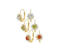 Ensemble De Trois Boucles D'Oreilles Pendantes En Laiton Plaqué Or Avec Fleurs En Cristal Orange Et Vert Clair Pour Femmes