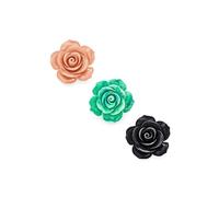 Ensemble de trois broches romantiques à déclaration de mode, rose, vert et noir, avec grande fleur de rose sculptée en 3D pour femmes adolescentes.