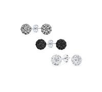 Ensemble de trois paires de boucles d'oreilles clous boule disco en cristal pavé noir, argenté et transparent pour femmes et adolescentes, design rond, simple et basique en argent sterling .925 8MM