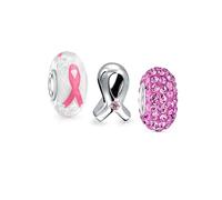 Ensemble De Trois Perles Intercalaires En Verre De Murano Translucide Rose Ruban Rose Pour Survivante Du Cancer Du Sein Cristal Rose Foncé Solide S Noyau En Argent Sterling Compatible Bracelet