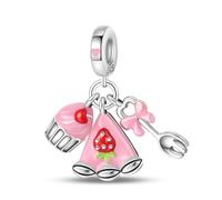 Ensemble de trois pièces de gâteau aux fraises, breloque de bracelet en perles, convient aux bracelets de 3 mm à 4,5 mm