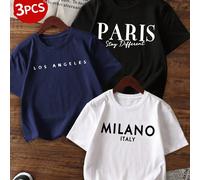 Ensemble de trois pièces de t-shirts col rond imprimés décontractés à manches courtes pour l'été, pour les jeunes enfants - des t-shirts colorés qui apportent de la joie et du bonheur à chaque enfant 