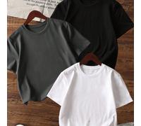 Ensemble de trois pièces de T-shirts décontractés à col rond pour filles avec manches courtes pour l'été, pour les étudiantes - des T-shirts colorés apportent de la joie et du bonheur à chaque enfant 