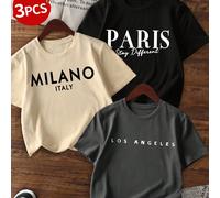 Ensemble de trois pièces de t-shirts décontractés imprimés à col rond pour filles, à manches courtes, pour l'été. Vêtements pour enfants et étudiants. Des t-shirts colorés apportent de la joie et du b