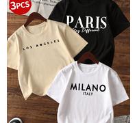 Ensemble de trois pièces de t-shirts décontractés imprimés à col rond pour filles pour l'été, vêtements pour jeunes enfants. Les t-shirts colorés apportent de la joie et du bonheur à chaque enfant ! V