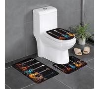 Ensemble de trois pièces pour salle de bain, antidérapant et à séchage rapide, motif guitare et basse. Tapis de douche et de bain résistant, à séchage rapide et antidérapant, avec motif instruments de