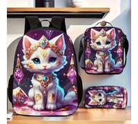 Ensemble de trois sacs à dos à motif de chat pour adolescents - Comprend un sac à bandoulière et une trousse à crayons. Matériel: Polyester Style : Personnalité Mode d'emploi : Lavage à la main Élémen