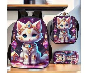 Ensemble de trois sacs à dos à motif de chat pour adolescents - Comprend un sac à bandoulière et une trousse à crayons. Matériel: Polyester Style : Personnalité Mode d'emploi : Lavage à la main Élémen