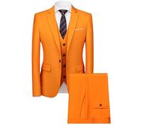 Ensemble de Trois Vestes à Bouton Unique pour Homme Vestes Pantalons et Gilets Business Set Party Mariage Couleur Unie Costume (Couleur Orange,S)