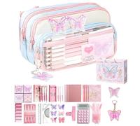 Ensemble De Trousse À Crayons - Boîte Cadeau Papillon Rose Organisateur De Papeterie Étui En Polyester De Grande Capacité | Paquet De Stockage Pour L'étude Scolaire | Kit De