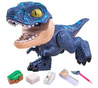 Ensemble de trousse à crayons dinosaure - Ensemble de papeterie 5 en 1 comprenant une règle, un taille-crayon, une gomme, un jouet Velociraptor pour garçons et filles
