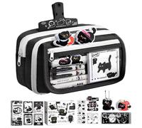 Ensemble de trousse à crayons - Grande capacité | Kit PP - Pochette à stylos motif chat noir avec stylos gel pour ordinateur portable, autocollants, règle, pendentif, rangement organisé pour ,