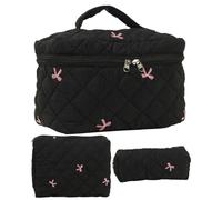 Ensemble de trousse de maquillage de voyage, organiseur de toilette doux, 3 trousses de maquillage matelassées en coton pour femme, grande capacité, Noir , Refer to description, Unisexe