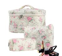 Ensemble de Trousse de Maquillage Florale, Grande capacité, Solide, étanche | Sac organisateur de pour , salle de sport, camping, vacances, nuit en plein air, escapade de w nd, voyages d