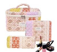 Ensemble de trousse de maquillage florale, trousse de toilette florale - Sac organisateur de voyage 3 pièces - Sac de rangement de toilette en coton à fleurs esthétiques, pochette cosmétique de voyage