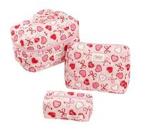 Ensemble de Trousse de Maquillage Matelassée pour Filles et Femmes - Lot de 3 Trousses en Coton Fleuri Élégant, Grandes Trousses Cosmétiques Esthétiques à Motifs Floraux Coquette