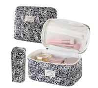 Ensemble de trousses de maquillage brodées - Rangements d'accessoires en tissu matelassé, contenants utilitaires à motif floral, cubes d'emballage hygiéniques spacieux, kits de beauté légers à fermetu