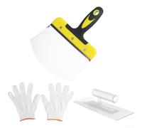 Ensemble de truelles de plâtrier en acier inoxydable avec poignée en caoutchouc pour plâtrer, rénovation de murs en ciment et travaux de carrelage (A)