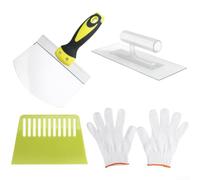Ensemble de truelles de plâtrier en acier inoxydable avec poignée en caoutchouc pour plâtrer, rénovation des murs en ciment et travaux de carrelage (E)